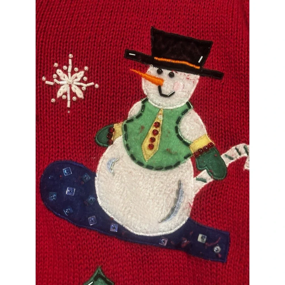 VTG Ms. Lee Winter  XL‎ Sweater Women's Cardigan Snowmen Embroidered Full Zip